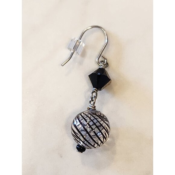 Sterling Silver Black & White Beaded Drop Earrings With Swarovski Elements - Picture 4 of 5